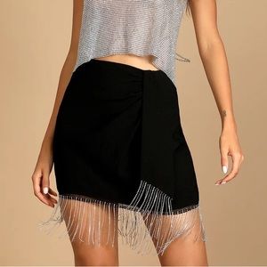 Black Rhinestone Fringe Mini Skirt